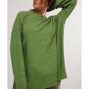 Free People Olive Green Crew Neck Sweater
